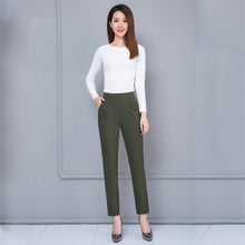Load image into Gallery viewer, Office Lady Harem Pants Sweet High Waist Slim Elastic Waist Pockets Casual harajuku Trousers pantalon femme  Pants Women F2