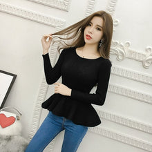 Load image into Gallery viewer, 2019 Autumn Winter Long Sleeve Ruffle Pullover Women Sweater Knitted Sweaters O-Neck Tops Korean Pull Femme Jumper Female Black