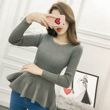 Load image into Gallery viewer, 2019 Autumn Winter Long Sleeve Ruffle Pullover Women Sweater Knitted Sweaters O-Neck Tops Korean Pull Femme Jumper Female Black
