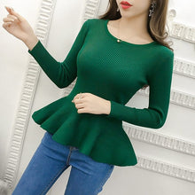 Load image into Gallery viewer, 2019 Autumn Winter Long Sleeve Ruffle Pullover Women Sweater Knitted Sweaters O-Neck Tops Korean Pull Femme Jumper Female Black