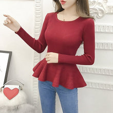 Load image into Gallery viewer, 2019 Autumn Winter Long Sleeve Ruffle Pullover Women Sweater Knitted Sweaters O-Neck Tops Korean Pull Femme Jumper Female Black