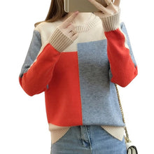 Load image into Gallery viewer, 2019 Autumn Winter Korean style Contrast Color Sweater Women Long Sleeve Jumper Sweater And Pullover Knitted Sweater pull femme
