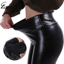 Load image into Gallery viewer, CHRLEISURE S-5XL Women Plus Size Winter Leather Pants Warm Velvet Pant High Waist Trousers Women Thick Stretch Pantalon Femme