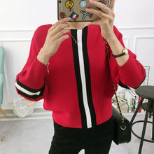 Load image into Gallery viewer, 2019 New Autumn Winter Women Sweater Pullover Stripe Contrast Color Bat Sleeve Knitted Jumper Loose Short Tops Outwear Pull Femm