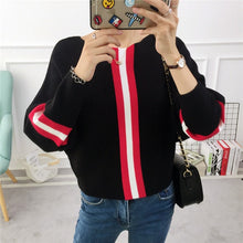 Load image into Gallery viewer, 2019 New Autumn Winter Women Sweater Pullover Stripe Contrast Color Bat Sleeve Knitted Jumper Loose Short Tops Outwear Pull Femm
