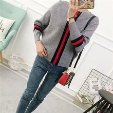 Load image into Gallery viewer, 2019 New Autumn Winter Women Sweater Pullover Stripe Contrast Color Bat Sleeve Knitted Jumper Loose Short Tops Outwear Pull Femm