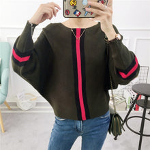 Load image into Gallery viewer, 2019 New Autumn Winter Women Sweater Pullover Stripe Contrast Color Bat Sleeve Knitted Jumper Loose Short Tops Outwear Pull Femm