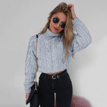 Load image into Gallery viewer, Turtleneck Sweater Twist Crop Knitted Oversized Sweater Women Pullovers Winter Jumper Knitwear Pull Femme solid Casual sweater