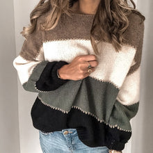 Load image into Gallery viewer, Elsvios Autumn Women Long Sleeve Sweater Winter Warm O Neck Pullover Tops Casual Patchwork Knitted Sweater Jumper Pull Femme 3XL