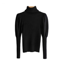 Load image into Gallery viewer, Vintage Stylish Turtleneck Knitted Sweater Women Tops 2019 Fashion Puff Sleeve Stretchy Ladies Pullovers  Casual Pull Femme