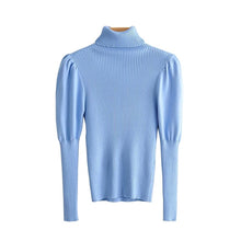 Load image into Gallery viewer, Vintage Stylish Turtleneck Knitted Sweater Women Tops 2019 Fashion Puff Sleeve Stretchy Ladies Pullovers  Casual Pull Femme