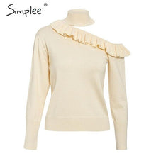 Load image into Gallery viewer, Sexy halter knitted sweater women jumper winter Hollow out ruffled lady sweater Long sleeve female jumper pull femme