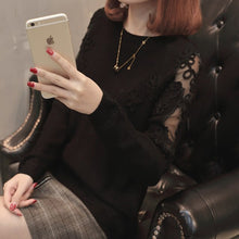 Load image into Gallery viewer, Women Pullovers 2019 Cotton Sexy Lace Pullover Sweaters Fashion Patchwork Hollow Out O-Neck Knitted Tops Pull Femme