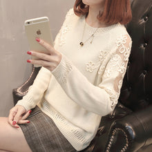 Load image into Gallery viewer, Women Pullovers 2019 Cotton Sexy Lace Pullover Sweaters Fashion Patchwork Hollow Out O-Neck Knitted Tops Pull Femme
