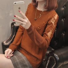 Load image into Gallery viewer, Women Pullovers 2019 Cotton Sexy Lace Pullover Sweaters Fashion Patchwork Hollow Out O-Neck Knitted Tops Pull Femme