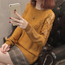 Load image into Gallery viewer, Women Pullovers 2019 Cotton Sexy Lace Pullover Sweaters Fashion Patchwork Hollow Out O-Neck Knitted Tops Pull Femme
