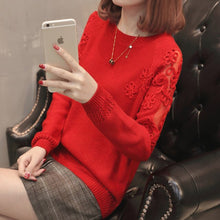 Load image into Gallery viewer, Women Pullovers 2019 Cotton Sexy Lace Pullover Sweaters Fashion Patchwork Hollow Out O-Neck Knitted Tops Pull Femme