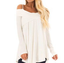 Load image into Gallery viewer, Jocoo Jolee Cold Shoulder Crisscross Tunic Sweater Casual Solid Spaghetti Strap Long Sleeve Pullover Jumpers Tops Pull Femme