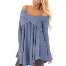 Load image into Gallery viewer, Jocoo Jolee Cold Shoulder Crisscross Tunic Sweater Casual Solid Spaghetti Strap Long Sleeve Pullover Jumpers Tops Pull Femme