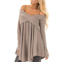 Load image into Gallery viewer, Jocoo Jolee Cold Shoulder Crisscross Tunic Sweater Casual Solid Spaghetti Strap Long Sleeve Pullover Jumpers Tops Pull Femme