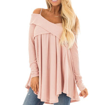 Load image into Gallery viewer, Jocoo Jolee Cold Shoulder Crisscross Tunic Sweater Casual Solid Spaghetti Strap Long Sleeve Pullover Jumpers Tops Pull Femme