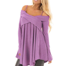 Load image into Gallery viewer, Jocoo Jolee Cold Shoulder Crisscross Tunic Sweater Casual Solid Spaghetti Strap Long Sleeve Pullover Jumpers Tops Pull Femme