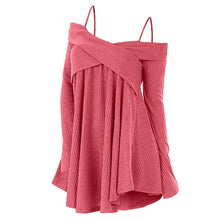 Load image into Gallery viewer, Jocoo Jolee Cold Shoulder Crisscross Tunic Sweater Casual Solid Spaghetti Strap Long Sleeve Pullover Jumpers Tops Pull Femme