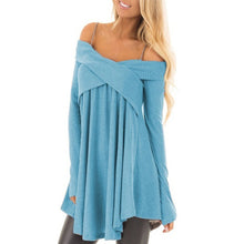 Load image into Gallery viewer, Jocoo Jolee Cold Shoulder Crisscross Tunic Sweater Casual Solid Spaghetti Strap Long Sleeve Pullover Jumpers Tops Pull Femme