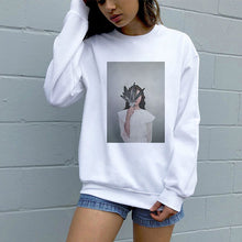 Load image into Gallery viewer, Fashion Long Sleeve Streetwear Womens Clothes Tops Harajuku Aesthetics Hoodies Sexy Flowers Feather Print Long Sleeve Sweatshirt