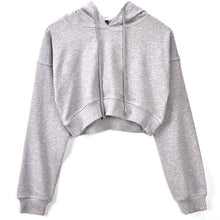 Load image into Gallery viewer, Womens Hooded Hoodies Crop Top Autumn Long Sleeve Casual Loose Pullovers Streetwear Short Punk Sweatshirt Sweat Femme Capuche