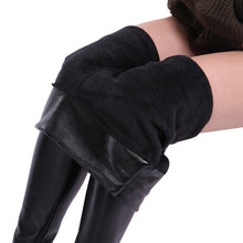 Load image into Gallery viewer, CHRLEISURE S-5XL Women Plus Size Winter Leather Pants Warm Velvet Pant High Waist Trousers Women Thick Stretch Pantalon Femme