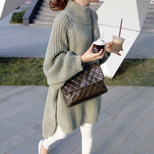 Load image into Gallery viewer, Autumn Winter Thick Long Sweater Women Lantern Sleeve Side Slit Half Turtleneck Sweaters Pullovers Oversized pull hiver femme