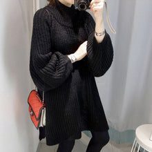 Load image into Gallery viewer, Autumn Winter Thick Long Sweater Women Lantern Sleeve Side Slit Half Turtleneck Sweaters Pullovers Oversized pull hiver femme